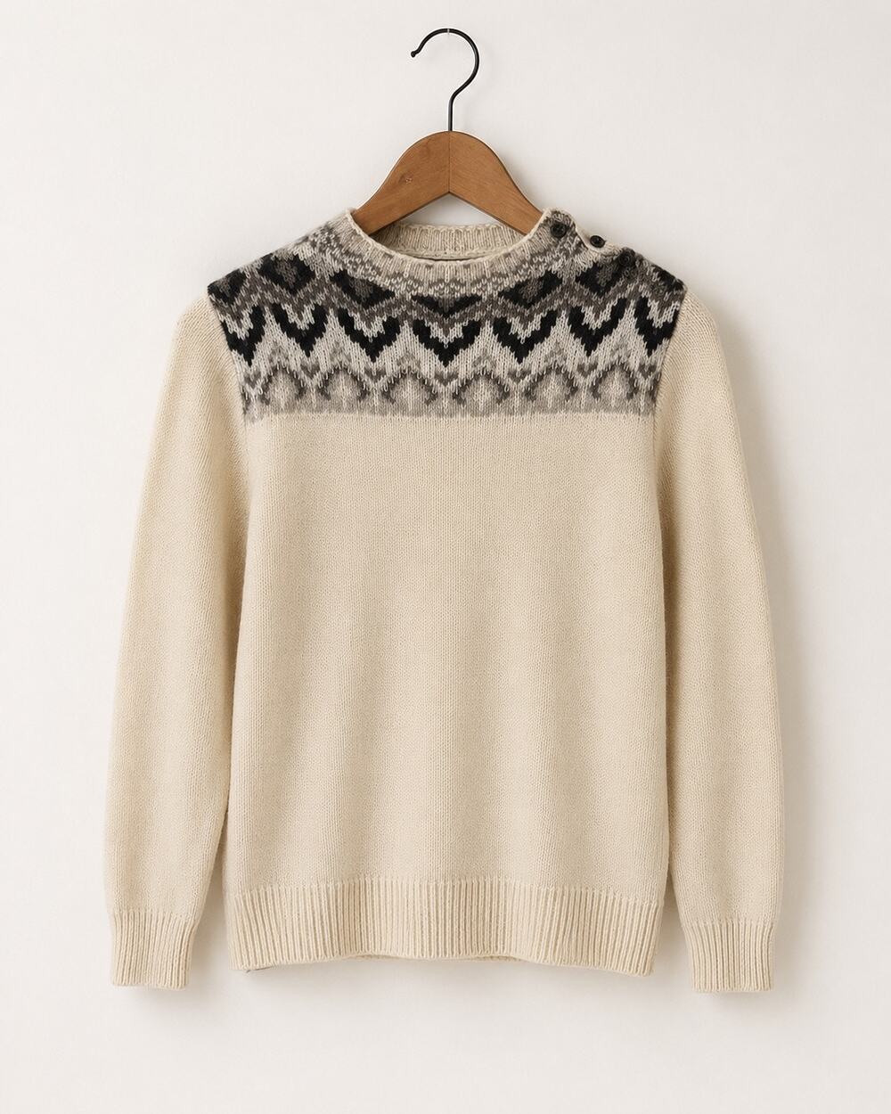Wool Blend Fair Isle Sweater Cream Nordic Ski Après Winter Pullover Sz S Cozy